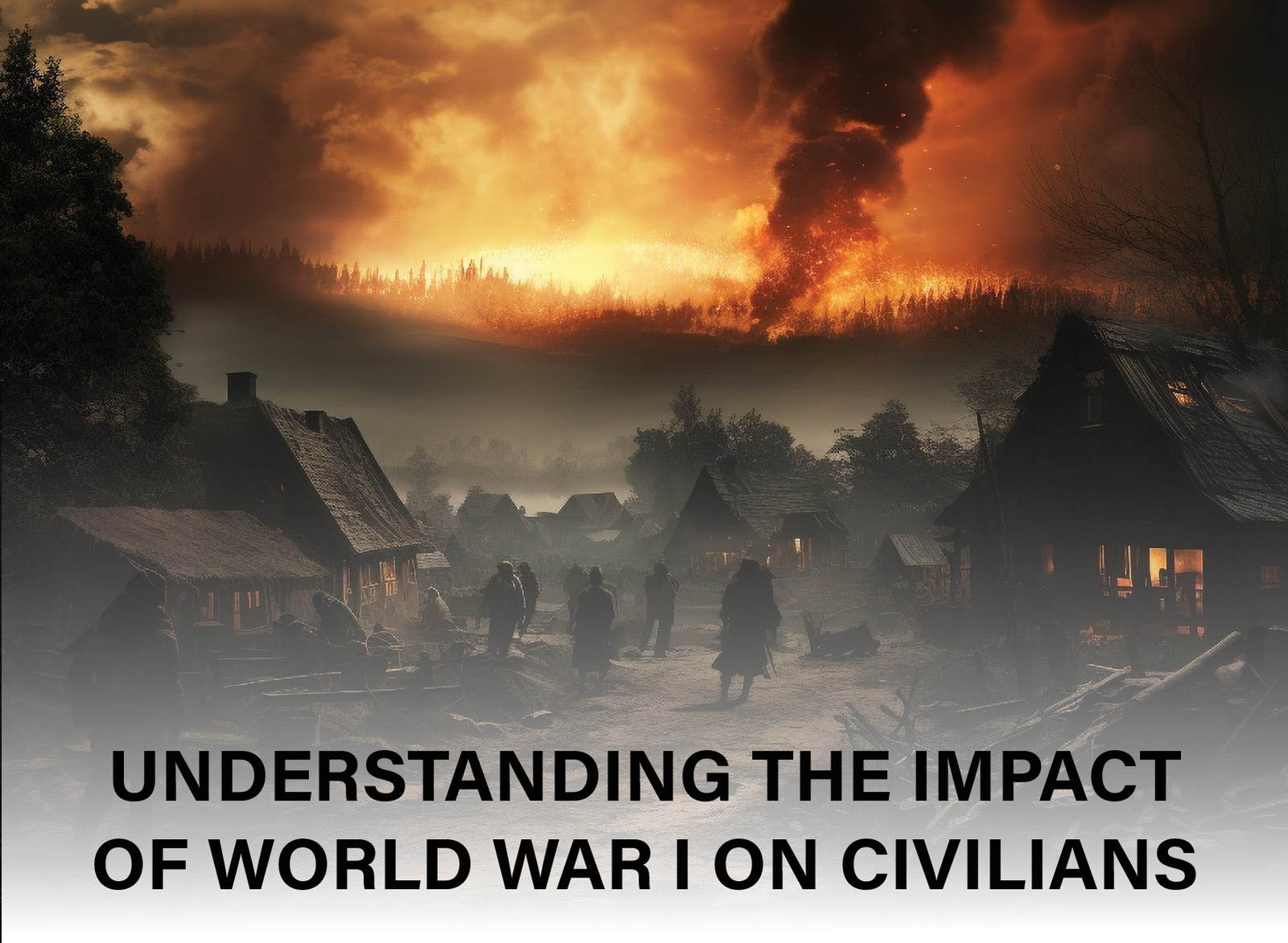 Civilians facing displacement, food shortages, and social changes during World War I